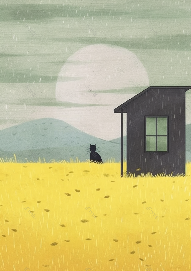 户外金色田野雨天小黑猫芒种插画,插画/手绘图,插画/手绘图库,插画/手绘图下载,插画/手绘